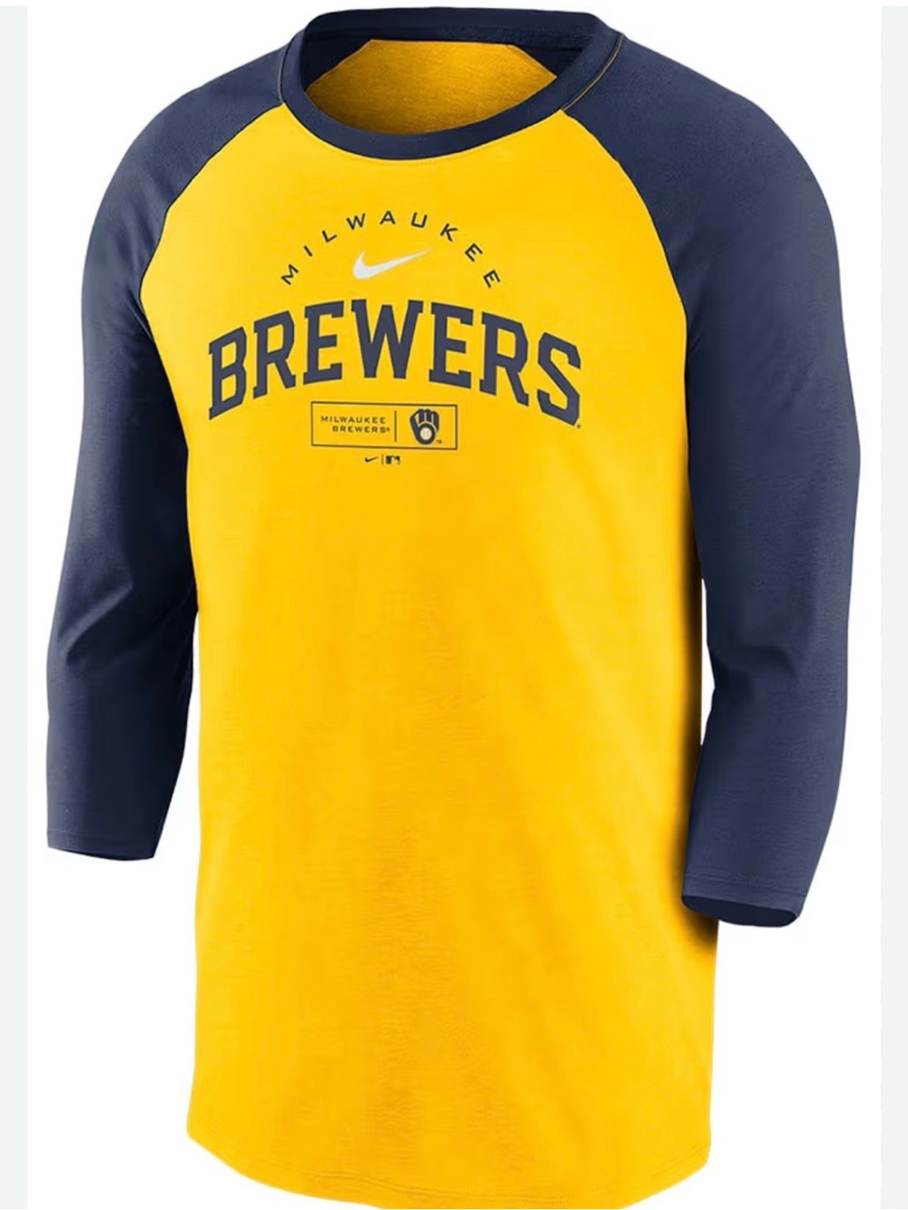 Nike Milwaukee Brewers Yellow & Navy baseball Shirt Large